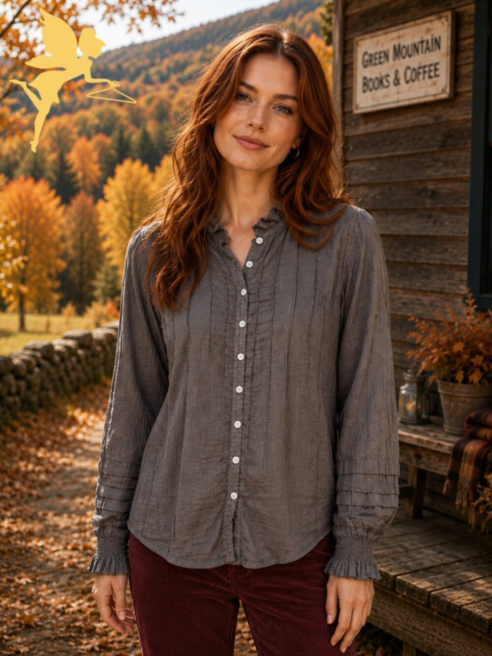 FAHERTY Willa Organic Cotton Button Front Top